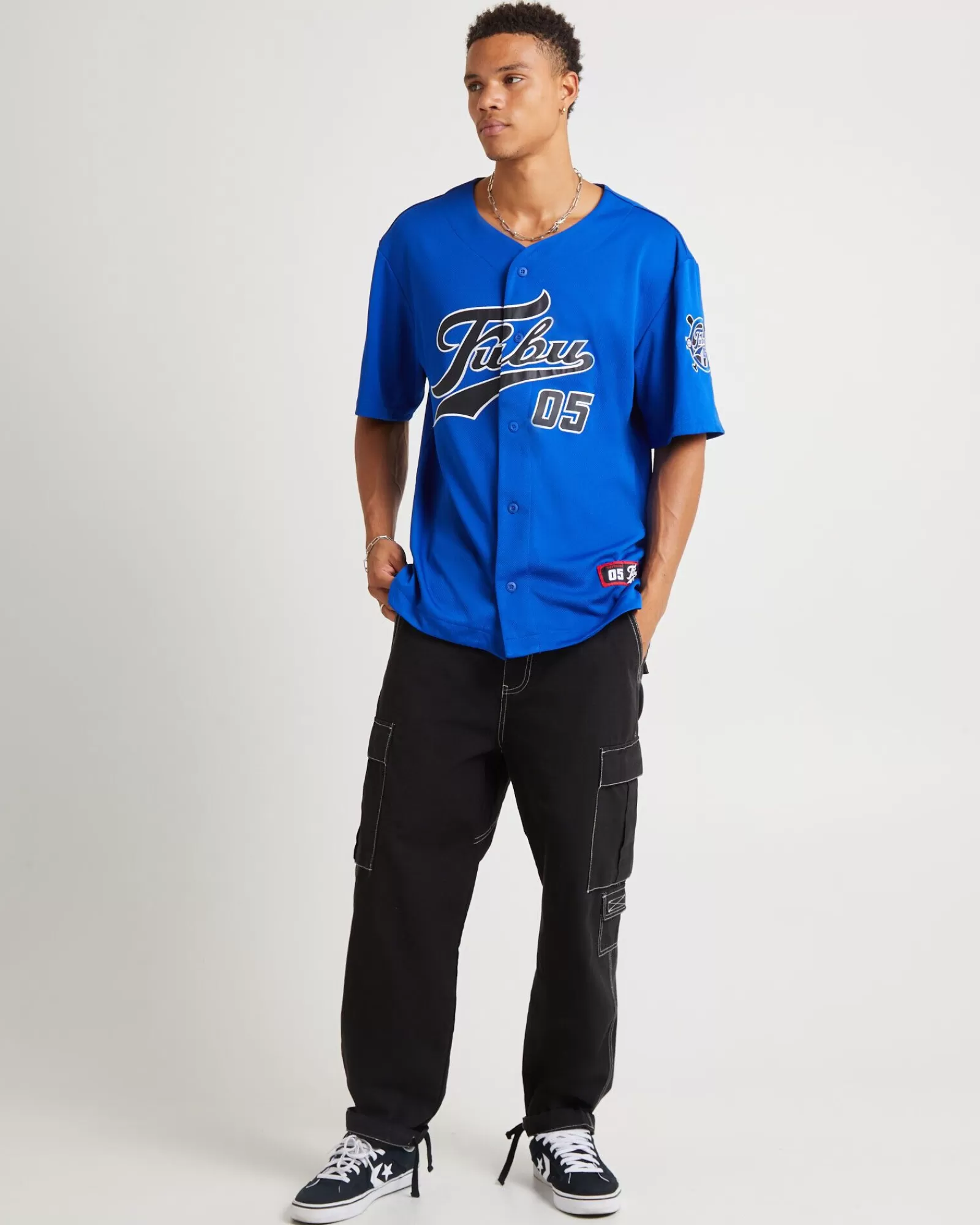 Discount FUBU Varsity Baseball Jersey Blue