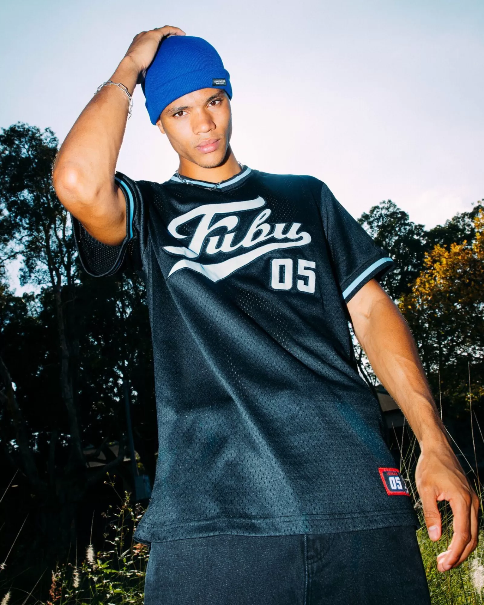 Cheap FUBU Varsity Mesh Short Sleeve T-Shirt Navy