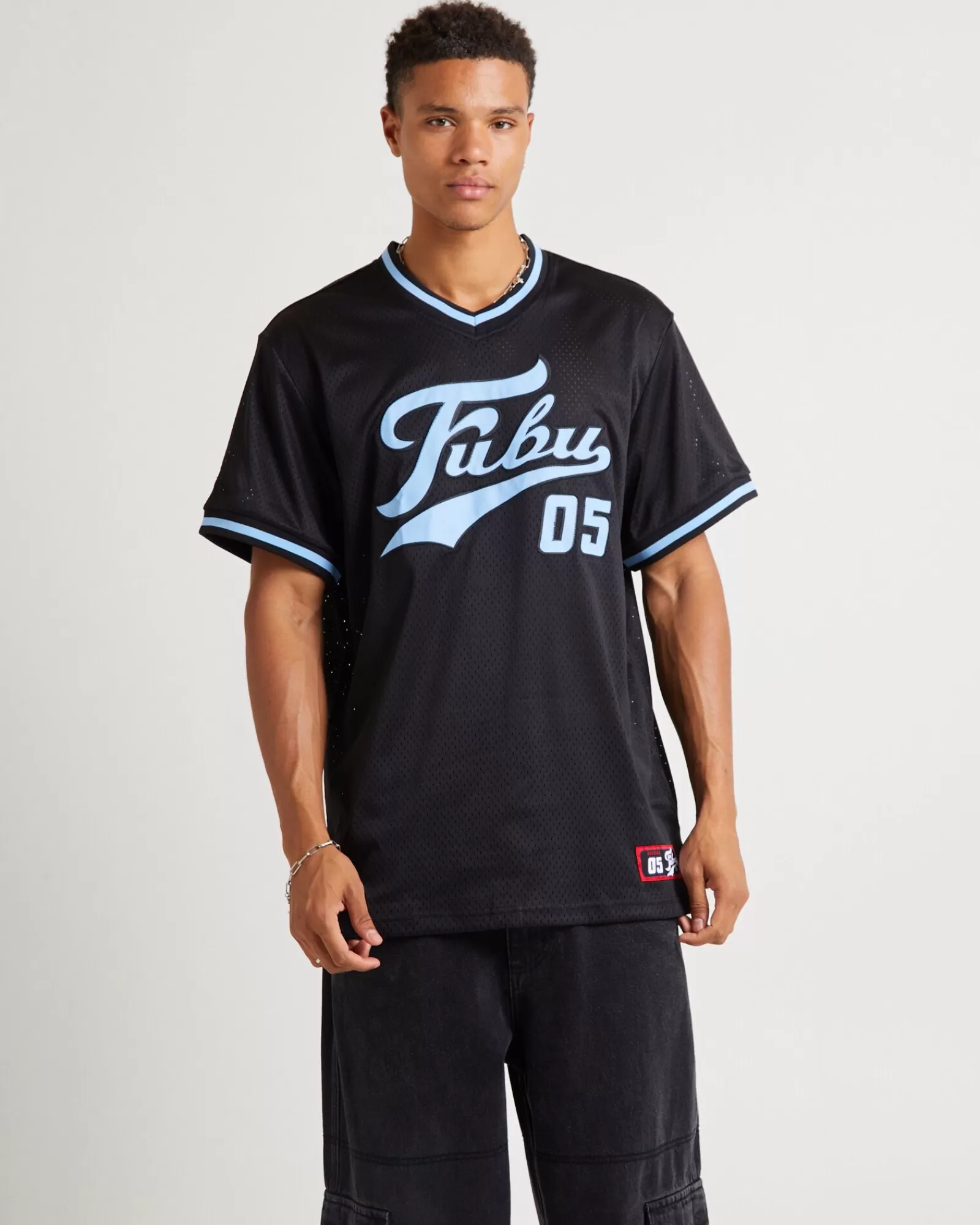 Cheap FUBU Varsity Mesh Short Sleeve T-Shirt Navy