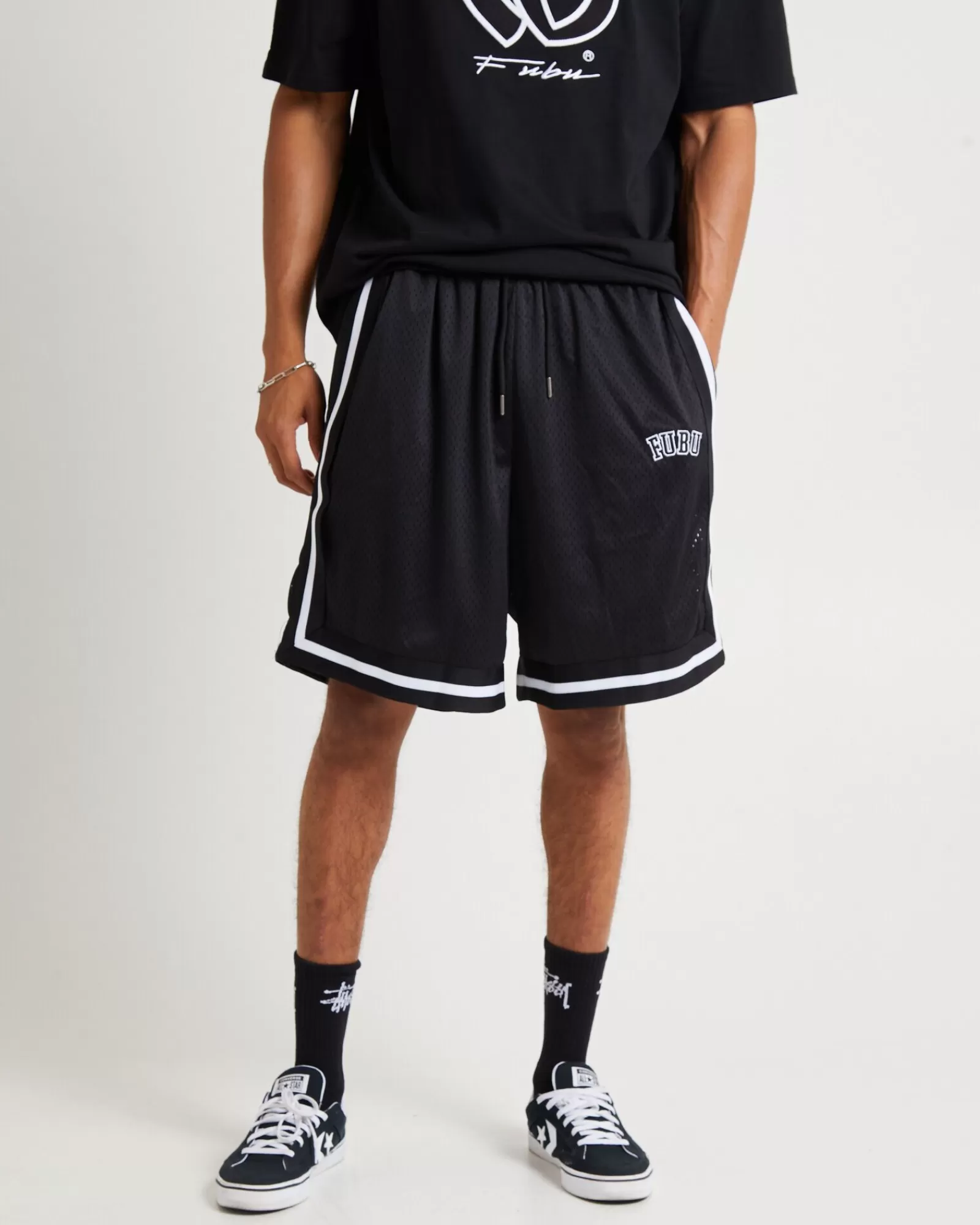 Cheap FUBU Varsity Mesh Shorts Black/White