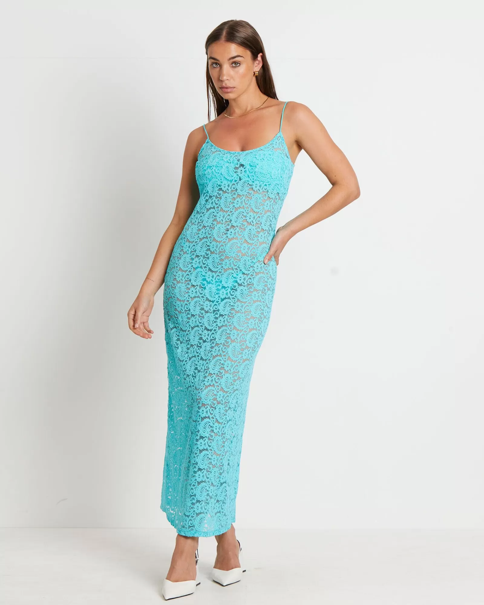 New ALICE IN THE EVE Zayla Lace Maxi Dress In Aqua Blue