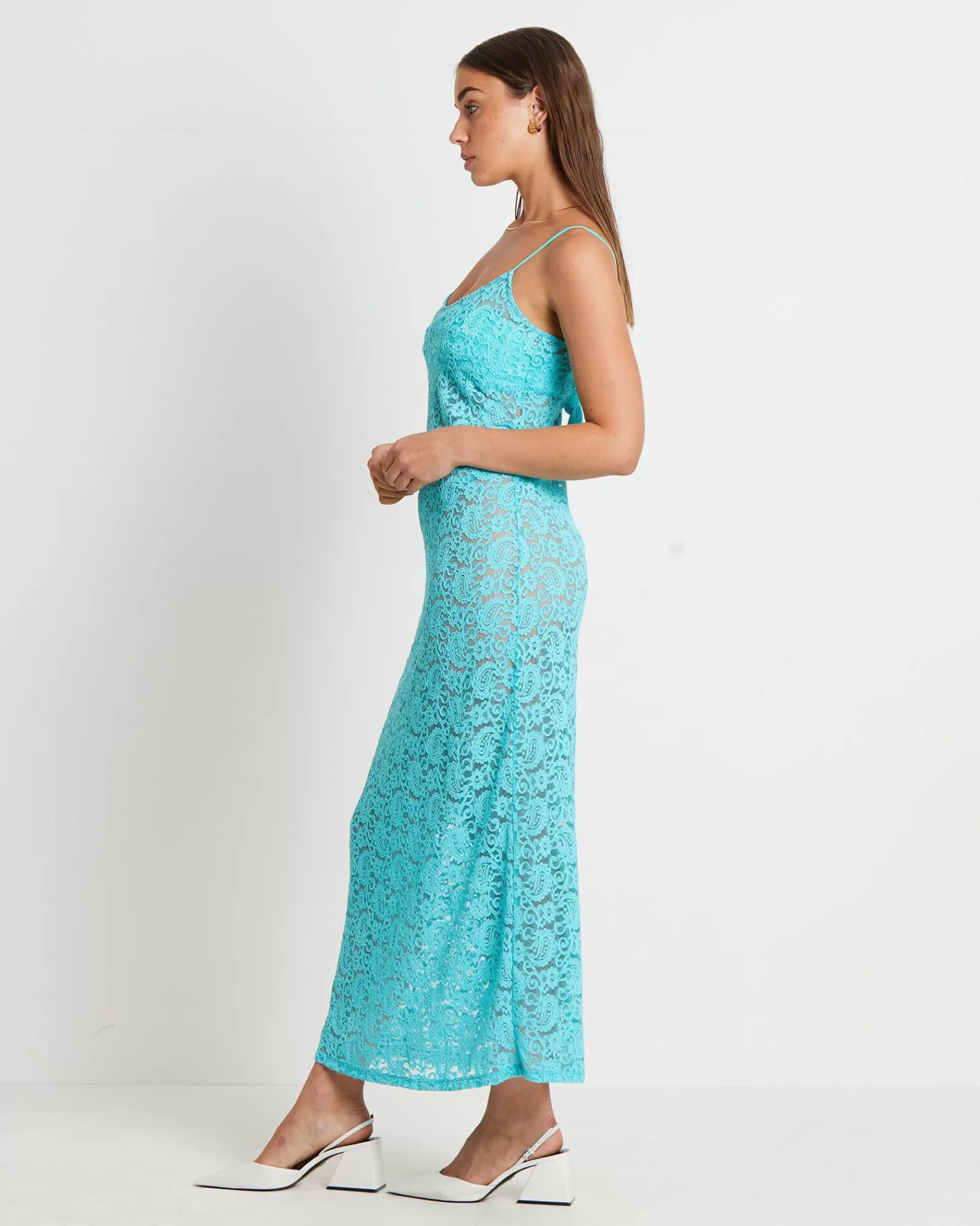 New ALICE IN THE EVE Zayla Lace Maxi Dress In Aqua Blue